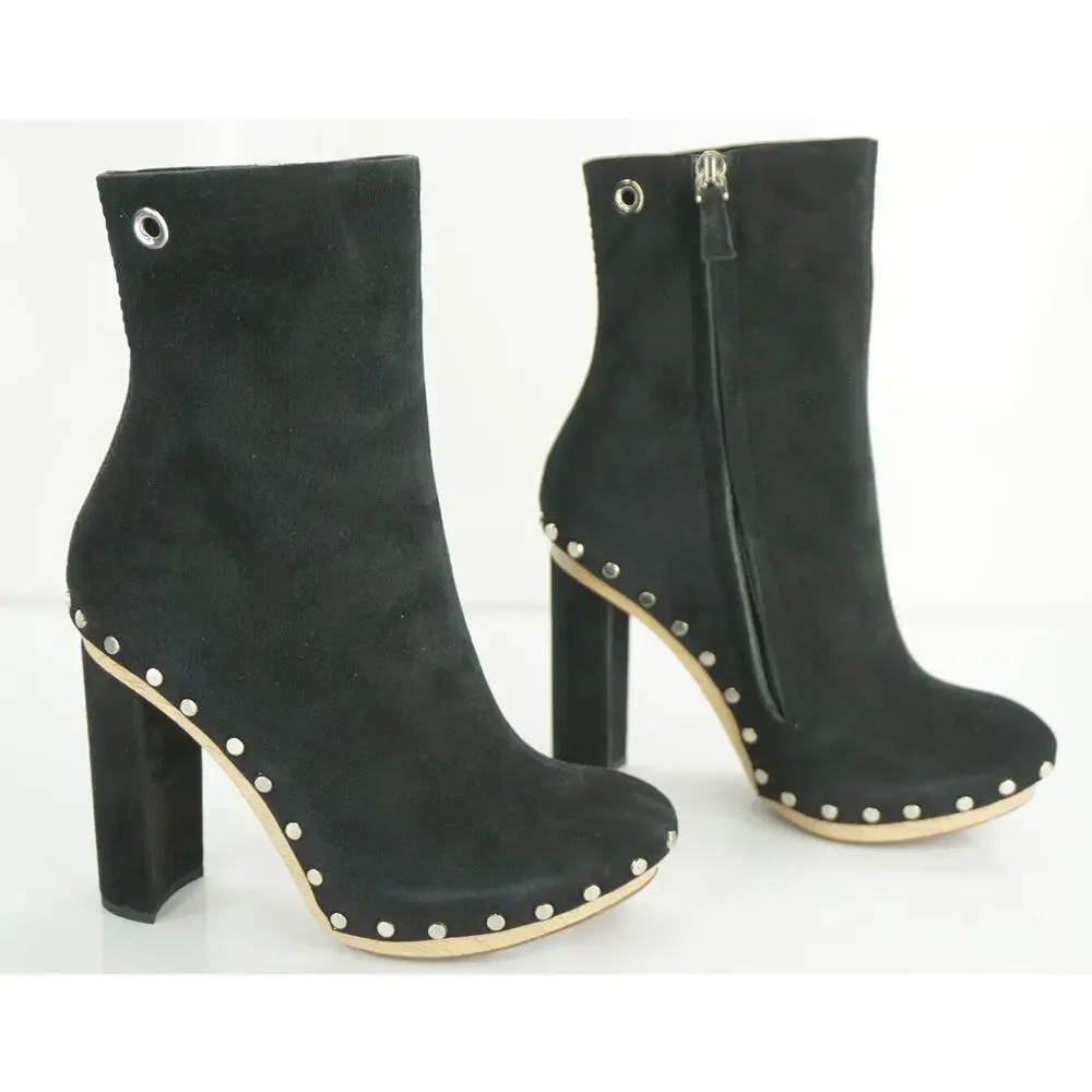 Proenza Schouler Studs Black Suede Platform Ankle Boots Size 35 Heels NIB $1050